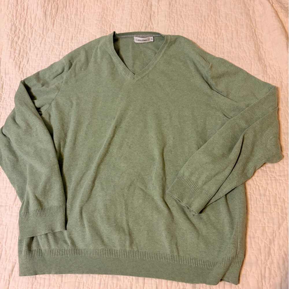 Calvin Klein Sage Green V-Neck Sweater